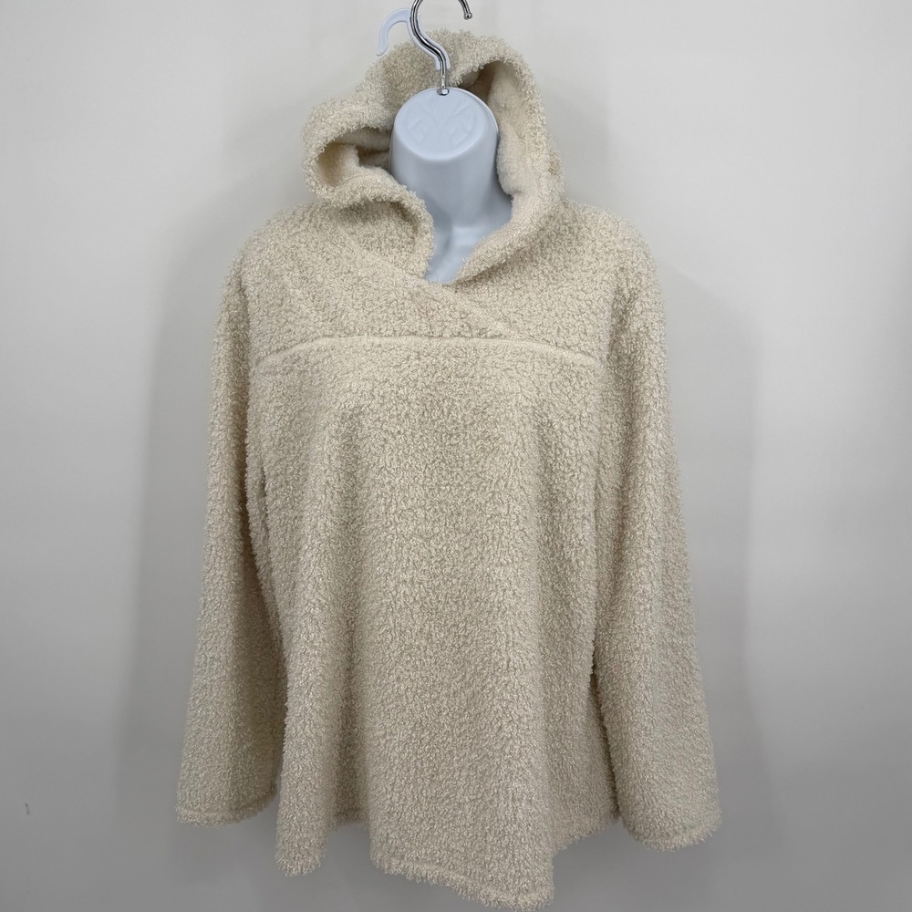 J. Jill Women's L Hoodie Pullover Sherpa‎ Sweatshirt Cream Beige Fleece Plush